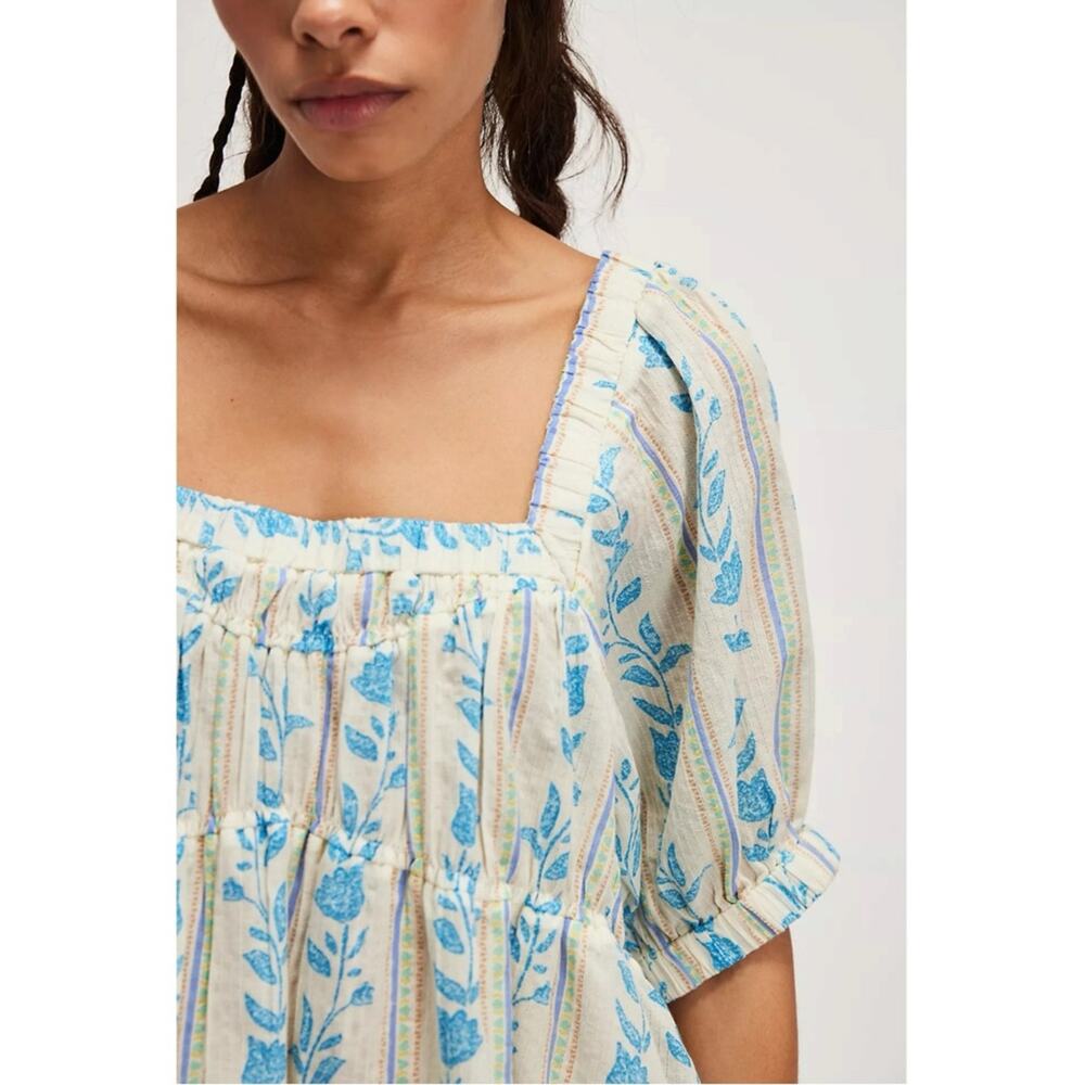Free People Bohemian 70s Block Print Santorini Printed Babydoll Tunic Medium - Picture 13 of 16
